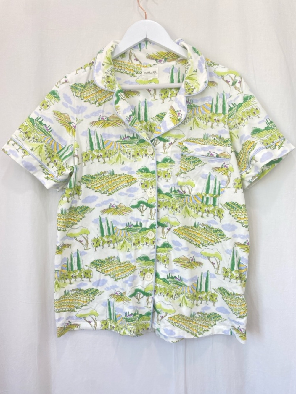 BedHead Pajamas "Wine Country" vineyard Green White Stretch Jersey Cropped MED - Picture 10 of 17